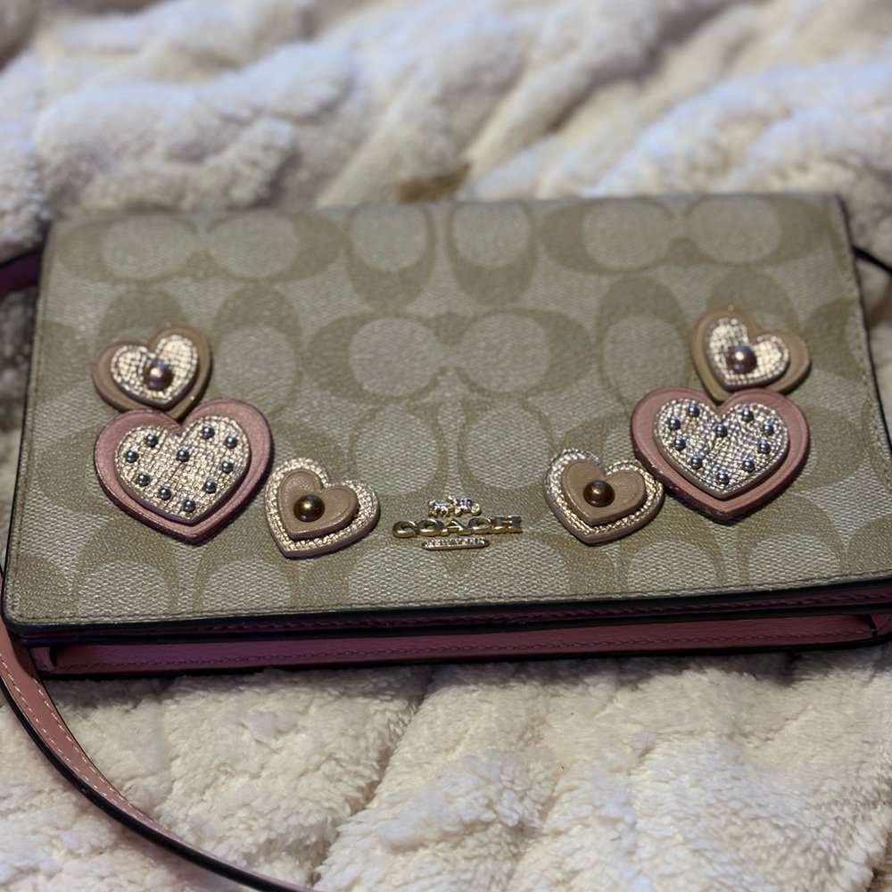 Super Cute Coach Hayden Fold Over Crossbody Bag with Adorable Heart Appliqué.